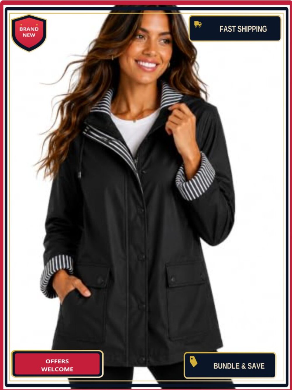 Women's Lightweight Insulated Water-Resistant Vinyl Rain Jacket Windbreaker